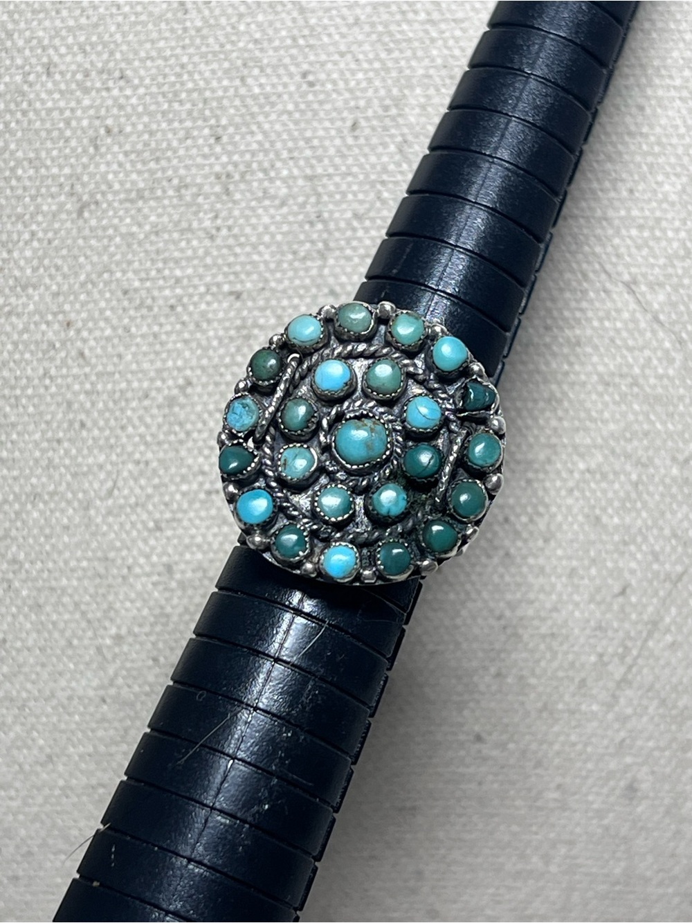 Vintage 70s ZUNI DW 925 Sterling Native American Turquoise Cluster Ring size 7.5